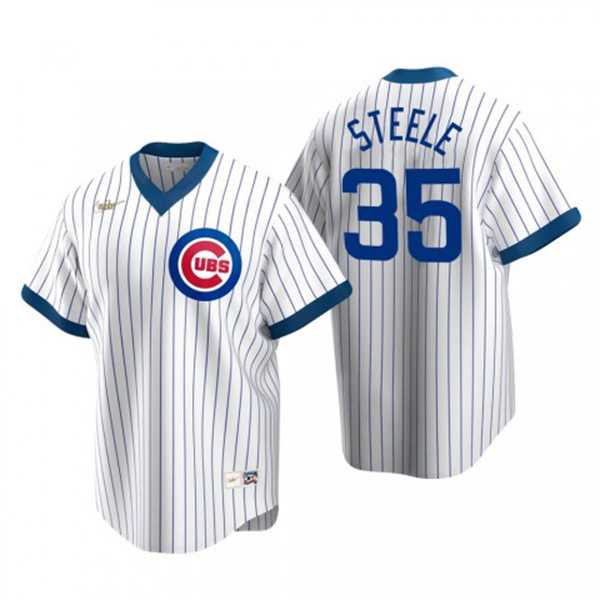 Men%27s Chicago Cubs #35 Justin Steele Nike White Pullover Cooperstown Jersey Dzhi